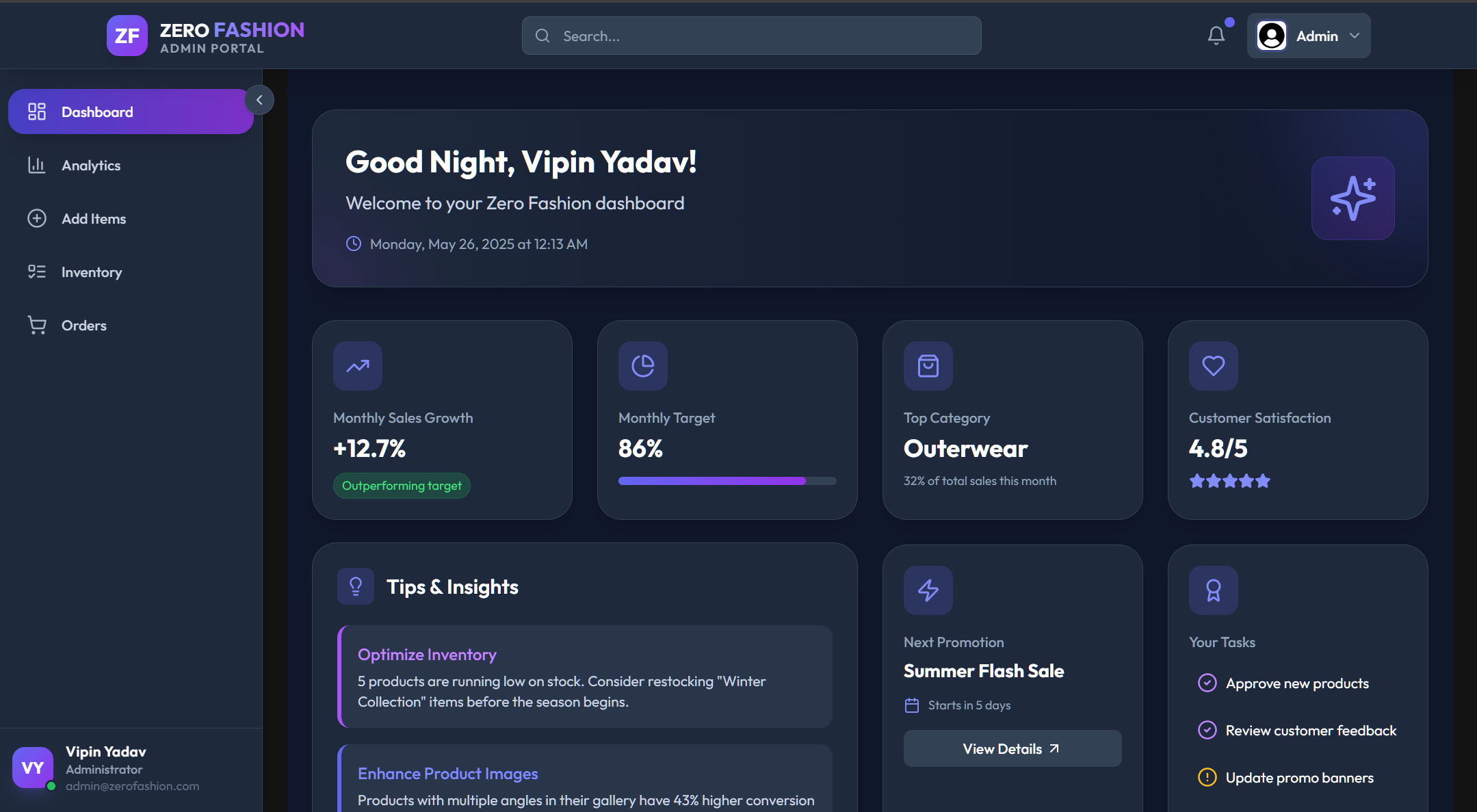E-commerce Admin Dashboard